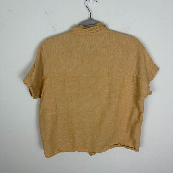 Madewell Short Sleeve Tie Front Linen Blend Top Shirt S Yellow Earthy Boho - Picture 9 of 10